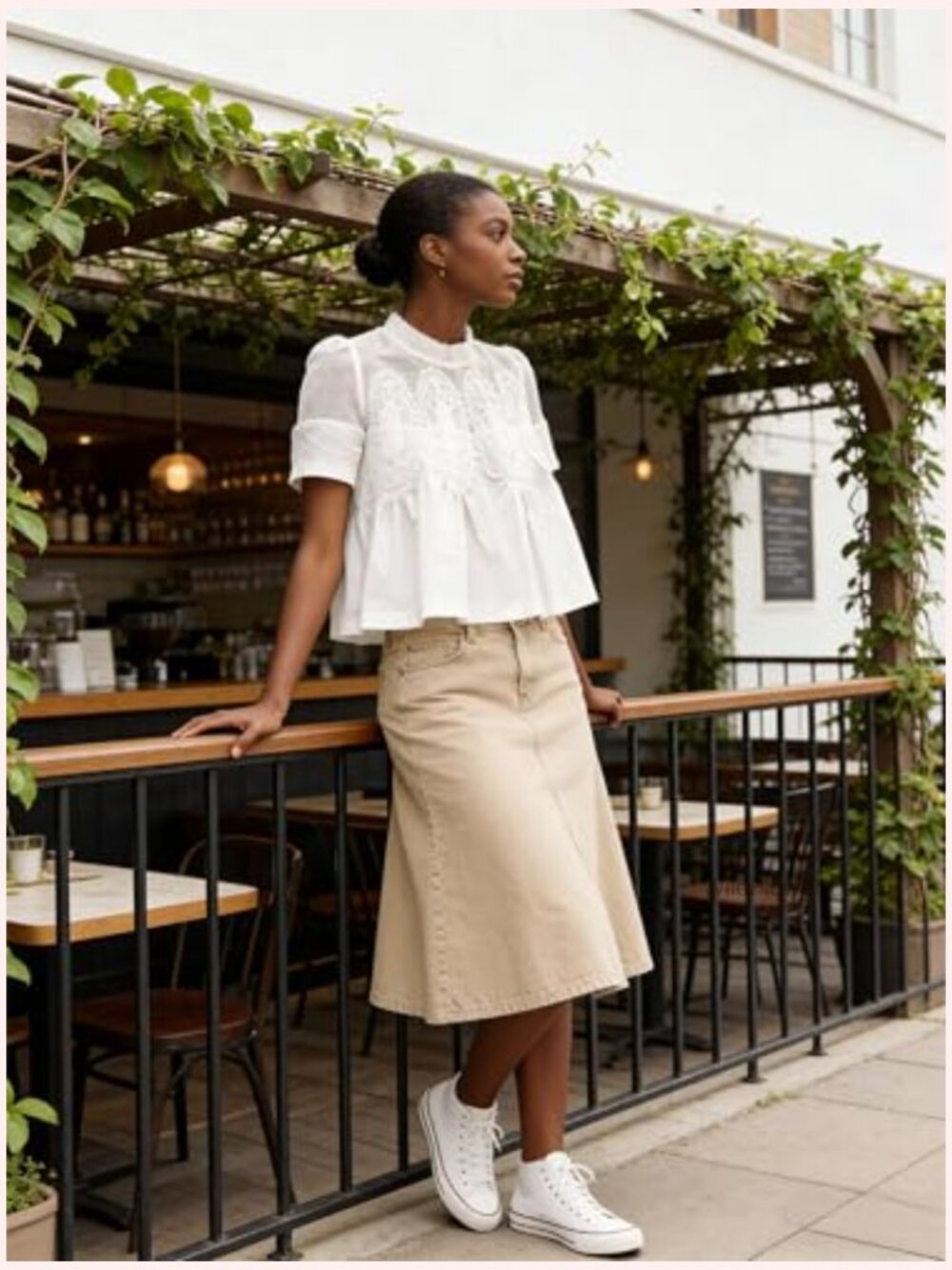 Lace-Detail Flared Blouse Short-Sleeve Crew Neck Poplin Mesh Swing Top - Picture 2 of 7